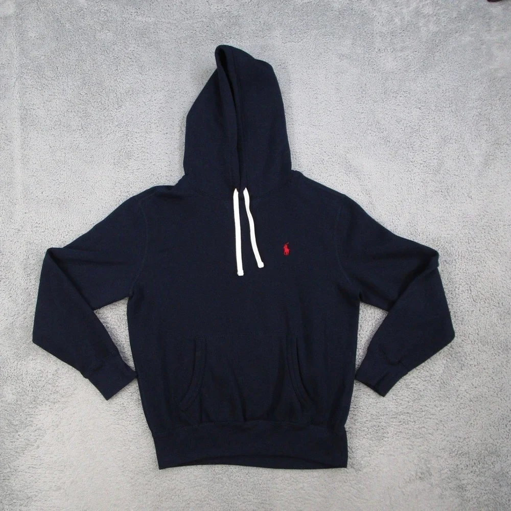 Polo Ralph Lauren Mens Small Navy Blue Fleece Pullover Hoodie Red Pony Logo